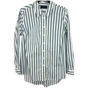 Lane Bryant White blue & neon green striped button down shirt Size 14/16